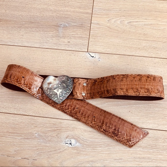 Genuine Snakeskin Belt/ Mother of Pearl/ Silver - Picture 3 of 4